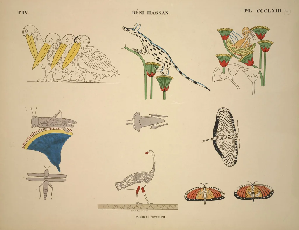 An illustration from Monuments de l'Égypte et de la Nubie, d'après les dessins exécutés sur les lieux sous la direction de Champollion-le-jeune, et les descriptions autographes qu'il en a rédigées; pub. sous les auspices de M. Guizot et de M. Thiers ... par une commission spéciale. Planches, 1835, leaf 415