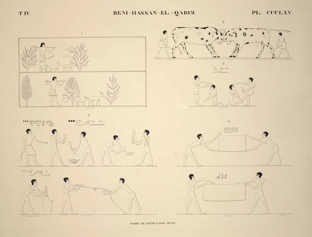 An illustration from Monuments de l'Égypte et de la Nubie, d'après les dessins exécutés sur les lieux sous la direction de Champollion-le-jeune, et les descriptions autographes qu'il en a rédigées; pub. sous les auspices de M. Guizot et de M. Thiers ... par une commission spéciale. Planches, 1835, leaf 417