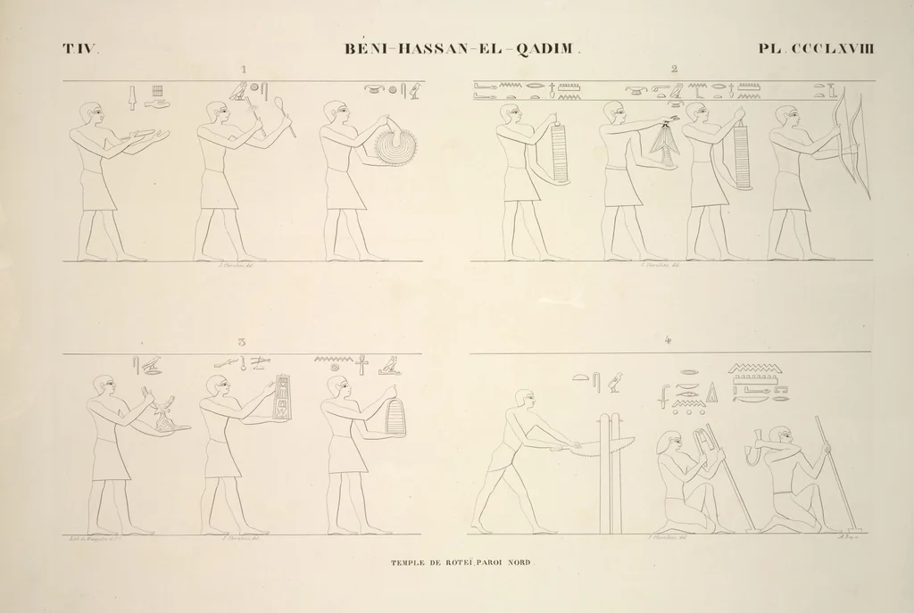 An illustration from Monuments de l'Égypte et de la Nubie, d'après les dessins exécutés sur les lieux sous la direction de Champollion-le-jeune, et les descriptions autographes qu'il en a rédigées; pub. sous les auspices de M. Guizot et de M. Thiers ... par une commission spéciale. Planches, 1835, leaf 420