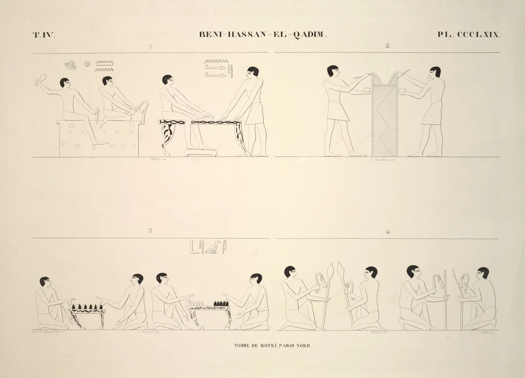 An illustration from Monuments de l'Égypte et de la Nubie, d'après les dessins exécutés sur les lieux sous la direction de Champollion-le-jeune, et les descriptions autographes qu'il en a rédigées; pub. sous les auspices de M. Guizot et de M. Thiers ... par une commission spéciale. Planches, 1835, leaf 421