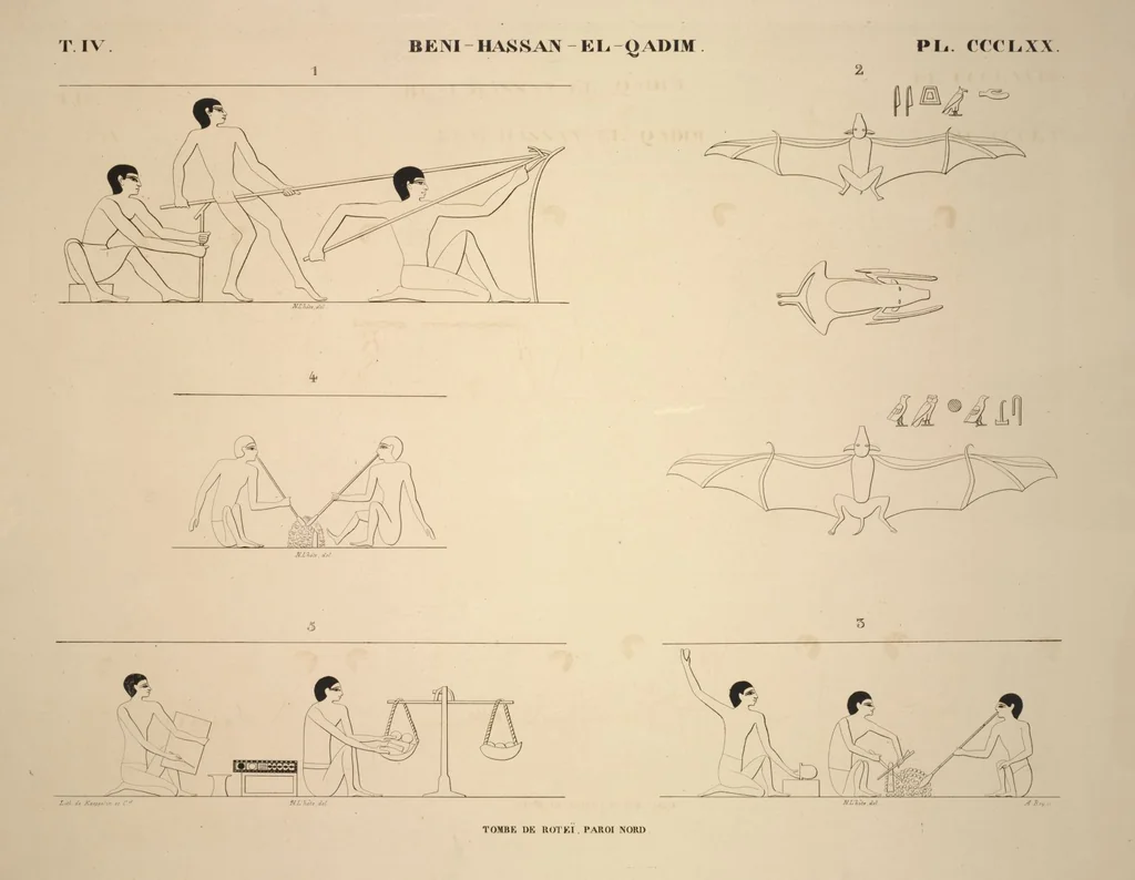 An illustration from Monuments de l'Égypte et de la Nubie, d'après les dessins exécutés sur les lieux sous la direction de Champollion-le-jeune, et les descriptions autographes qu'il en a rédigées; pub. sous les auspices de M. Guizot et de M. Thiers ... par une commission spéciale. Planches, 1835, leaf 422