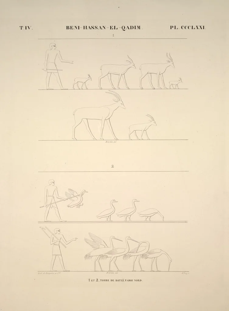 An illustration from Monuments de l'Égypte et de la Nubie, d'après les dessins exécutés sur les lieux sous la direction de Champollion-le-jeune, et les descriptions autographes qu'il en a rédigées; pub. sous les auspices de M. Guizot et de M. Thiers ... par une commission spéciale. Planches, 1835, leaf 423