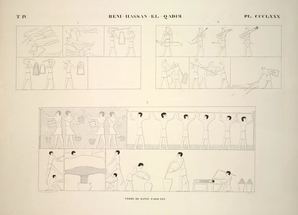 An illustration from Monuments de l'Égypte et de la Nubie, d'après les dessins exécutés sur les lieux sous la direction de Champollion-le-jeune, et les descriptions autographes qu'il en a rédigées; pub. sous les auspices de M. Guizot et de M. Thiers ... par une commission spéciale. Planches, 1835, leaf 435