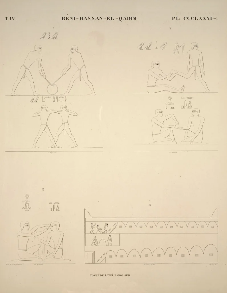 An illustration from Monuments de l'Égypte et de la Nubie, d'après les dessins exécutés sur les lieux sous la direction de Champollion-le-jeune, et les descriptions autographes qu'il en a rédigées; pub. sous les auspices de M. Guizot et de M. Thiers ... par une commission spéciale. Planches, 1835, leaf 438