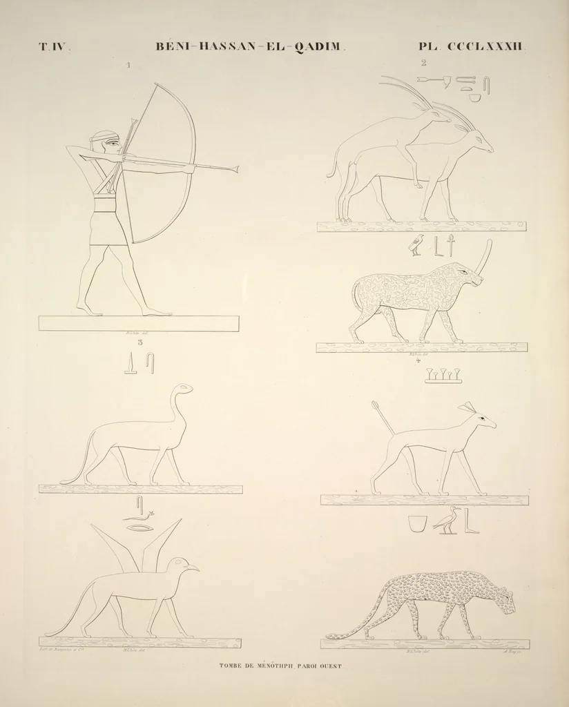 An illustration from Monuments de l'Égypte et de la Nubie, d'après les dessins exécutés sur les lieux sous la direction de Champollion-le-jeune, et les descriptions autographes qu'il en a rédigées; pub. sous les auspices de M. Guizot et de M. Thiers ... par une commission spéciale. Planches, 1835, leaf 439