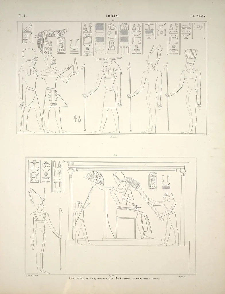 An illustration from Monuments de l'Égypte et de la Nubie, d'après les dessins exécutés sur les lieux sous la direction de Champollion-le-jeune, et les descriptions autographes qu'il en a rédigées; pub. sous les auspices de M. Guizot et de M. Thiers ... par une commission spéciale. Planches, 1835, leaf 44