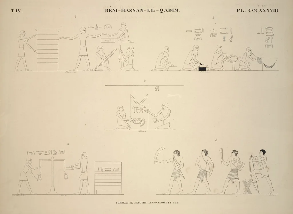 An illustration from Monuments de l'Égypte et de la Nubie, d'après les dessins exécutés sur les lieux sous la direction de Champollion-le-jeune, et les descriptions autographes qu'il en a rédigées; pub. sous les auspices de M. Guizot et de M. Thiers ... par une commission spéciale. Planches, 1835, leaf 445