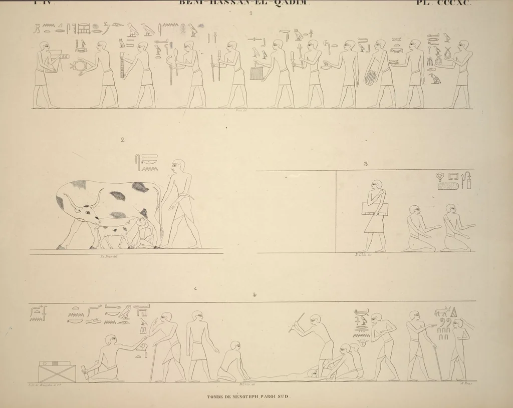 An illustration from Monuments de l'Égypte et de la Nubie, d'après les dessins exécutés sur les lieux sous la direction de Champollion-le-jeune, et les descriptions autographes qu'il en a rédigées; pub. sous les auspices de M. Guizot et de M. Thiers ... par une commission spéciale. Planches, 1835, leaf 447