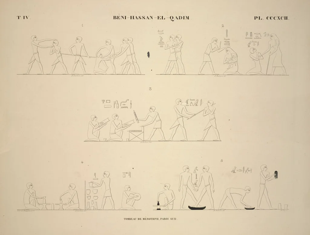 An illustration from Monuments de l'Égypte et de la Nubie, d'après les dessins exécutés sur les lieux sous la direction de Champollion-le-jeune, et les descriptions autographes qu'il en a rédigées; pub. sous les auspices de M. Guizot et de M. Thiers ... par une commission spéciale. Planches, 1835, leaf 449