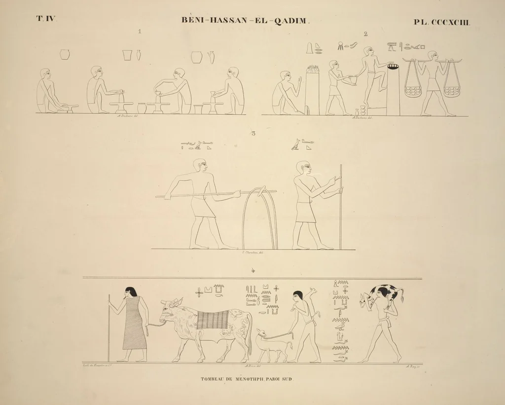 An illustration from Monuments de l'Égypte et de la Nubie, d'après les dessins exécutés sur les lieux sous la direction de Champollion-le-jeune, et les descriptions autographes qu'il en a rédigées; pub. sous les auspices de M. Guizot et de M. Thiers ... par une commission spéciale. Planches, 1835, leaf 450