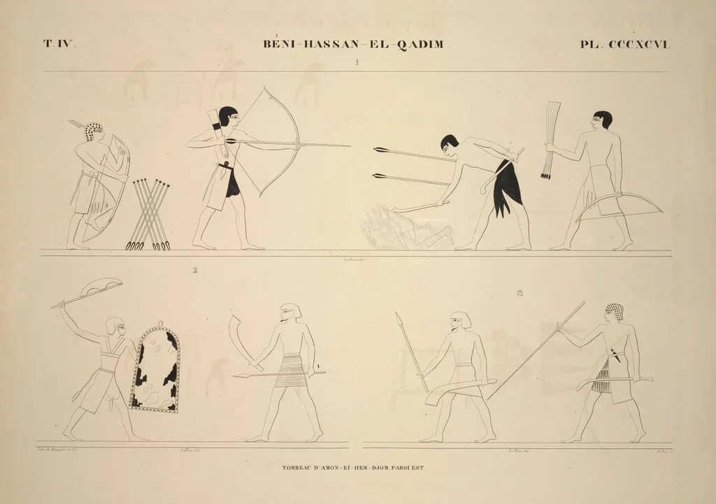 An illustration from Monuments de l'Égypte et de la Nubie, d'après les dessins exécutés sur les lieux sous la direction de Champollion-le-jeune, et les descriptions autographes qu'il en a rédigées; pub. sous les auspices de M. Guizot et de M. Thiers ... par une commission spéciale. Planches, 1835, leaf 454