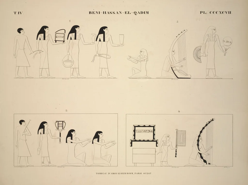 An illustration from Monuments de l'Égypte et de la Nubie, d'après les dessins exécutés sur les lieux sous la direction de Champollion-le-jeune, et les descriptions autographes qu'il en a rédigées; pub. sous les auspices de M. Guizot et de M. Thiers ... par une commission spéciale. Planches, 1835, leaf 455