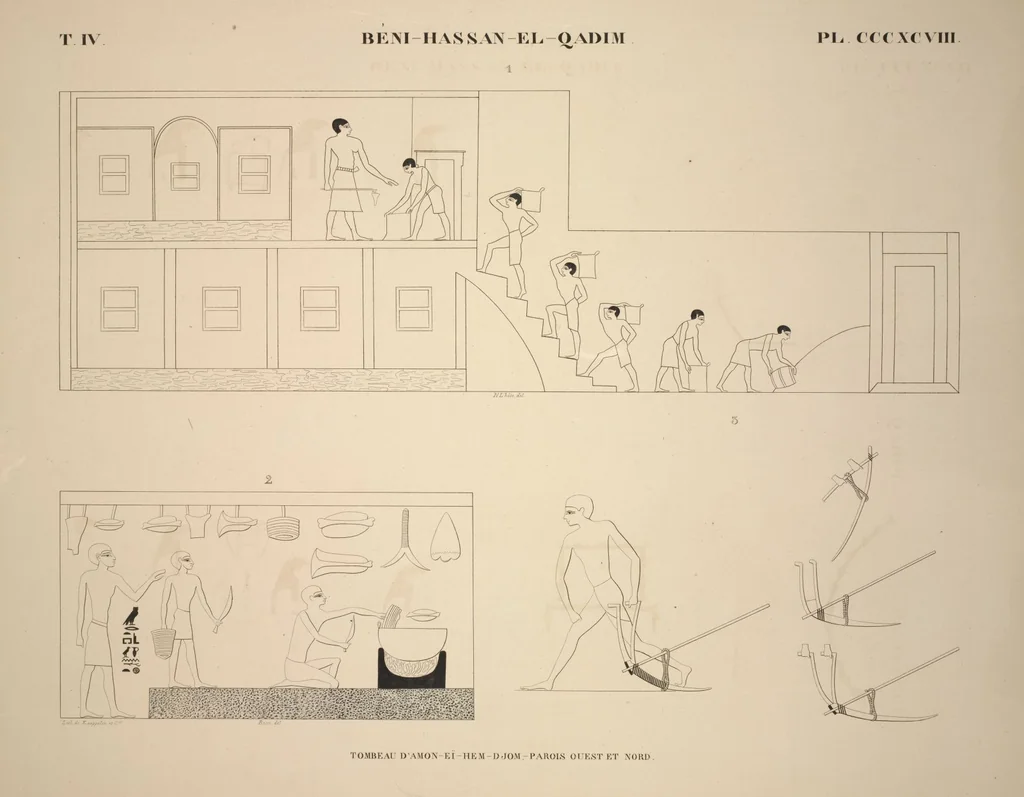 An illustration from Monuments de l'Égypte et de la Nubie, d'après les dessins exécutés sur les lieux sous la direction de Champollion-le-jeune, et les descriptions autographes qu'il en a rédigées; pub. sous les auspices de M. Guizot et de M. Thiers ... par une commission spéciale. Planches, 1835, leaf 456