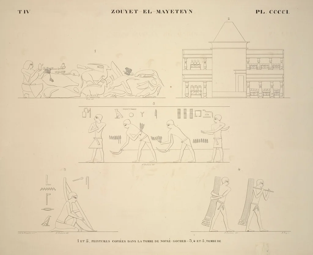 An illustration from Monuments de l'Égypte et de la Nubie, d'après les dessins exécutés sur les lieux sous la direction de Champollion-le-jeune, et les descriptions autographes qu'il en a rédigées; pub. sous les auspices de M. Guizot et de M. Thiers ... par une commission spéciale. Planches, 1835, leaf 459