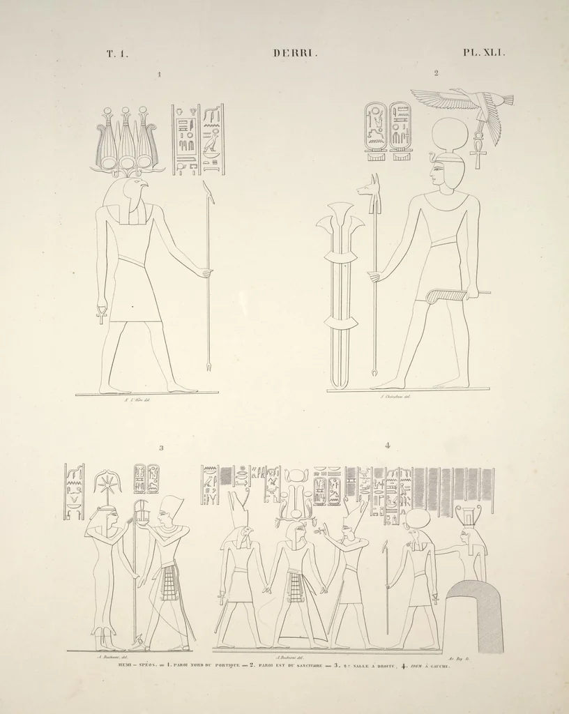 An illustration from Monuments de l'Égypte et de la Nubie, d'après les dessins exécutés sur les lieux sous la direction de Champollion-le-jeune, et les descriptions autographes qu'il en a rédigées; pub. sous les auspices de M. Guizot et de M. Thiers ... par une commission spéciale. Planches, 1835, leaf 46
