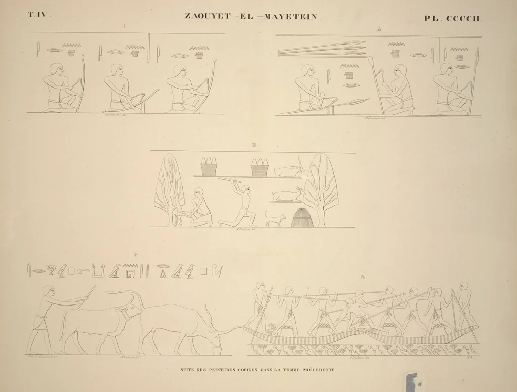 An illustration from Monuments de l'Égypte et de la Nubie, d'après les dessins exécutés sur les lieux sous la direction de Champollion-le-jeune, et les descriptions autographes qu'il en a rédigées; pub. sous les auspices de M. Guizot et de M. Thiers ... par une commission spéciale. Planches, 1835, leaf 460