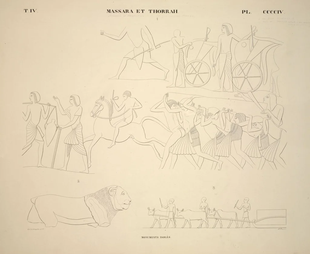 An illustration from Monuments de l'Égypte et de la Nubie, d'après les dessins exécutés sur les lieux sous la direction de Champollion-le-jeune, et les descriptions autographes qu'il en a rédigées; pub. sous les auspices de M. Guizot et de M. Thiers ... par une commission spéciale. Planches, 1835, leaf 463