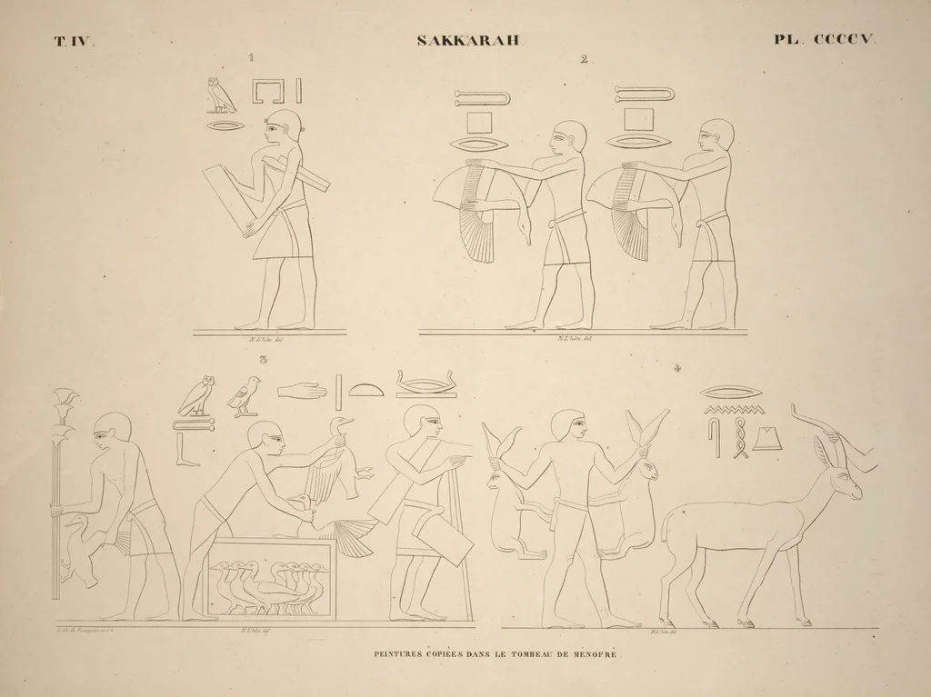 An illustration from Monuments de l'Égypte et de la Nubie, d'après les dessins exécutés sur les lieux sous la direction de Champollion-le-jeune, et les descriptions autographes qu'il en a rédigées; pub. sous les auspices de M. Guizot et de M. Thiers ... par une commission spéciale. Planches, 1835, leaf 465