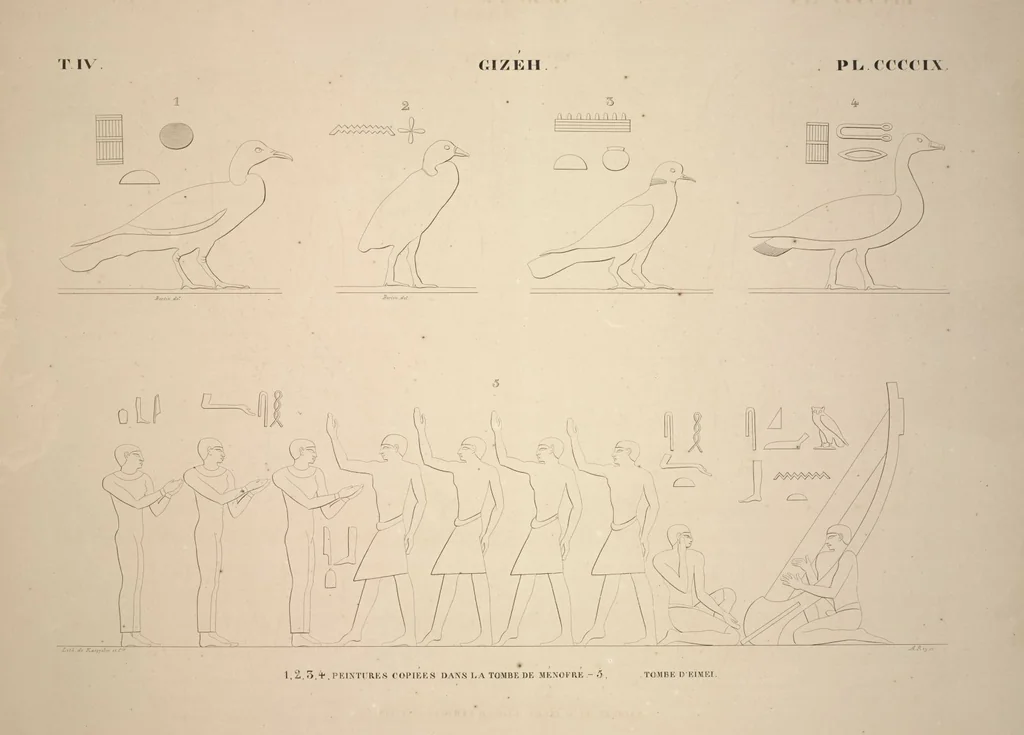 An illustration from Monuments de l'Égypte et de la Nubie, d'après les dessins exécutés sur les lieux sous la direction de Champollion-le-jeune, et les descriptions autographes qu'il en a rédigées; pub. sous les auspices de M. Guizot et de M. Thiers ... par une commission spéciale. Planches, 1835, leaf 469