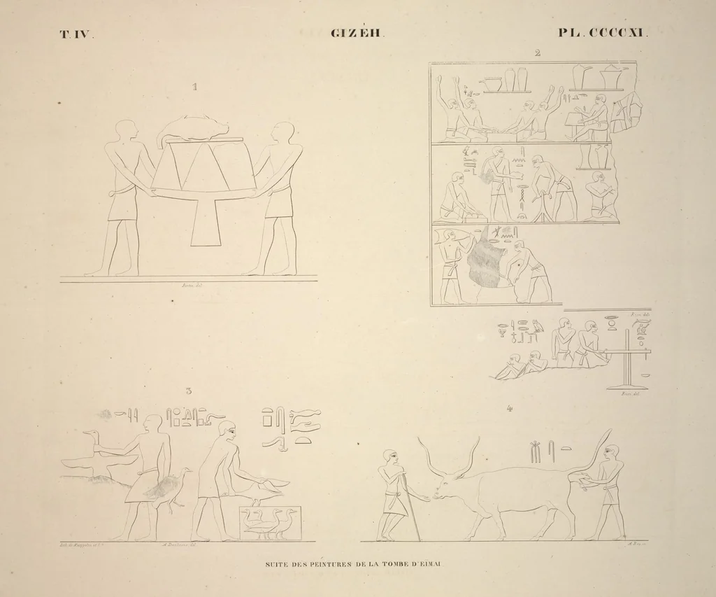 An illustration from Monuments de l'Égypte et de la Nubie, d'après les dessins exécutés sur les lieux sous la direction de Champollion-le-jeune, et les descriptions autographes qu'il en a rédigées; pub. sous les auspices de M. Guizot et de M. Thiers ... par une commission spéciale. Planches, 1835, leaf 471