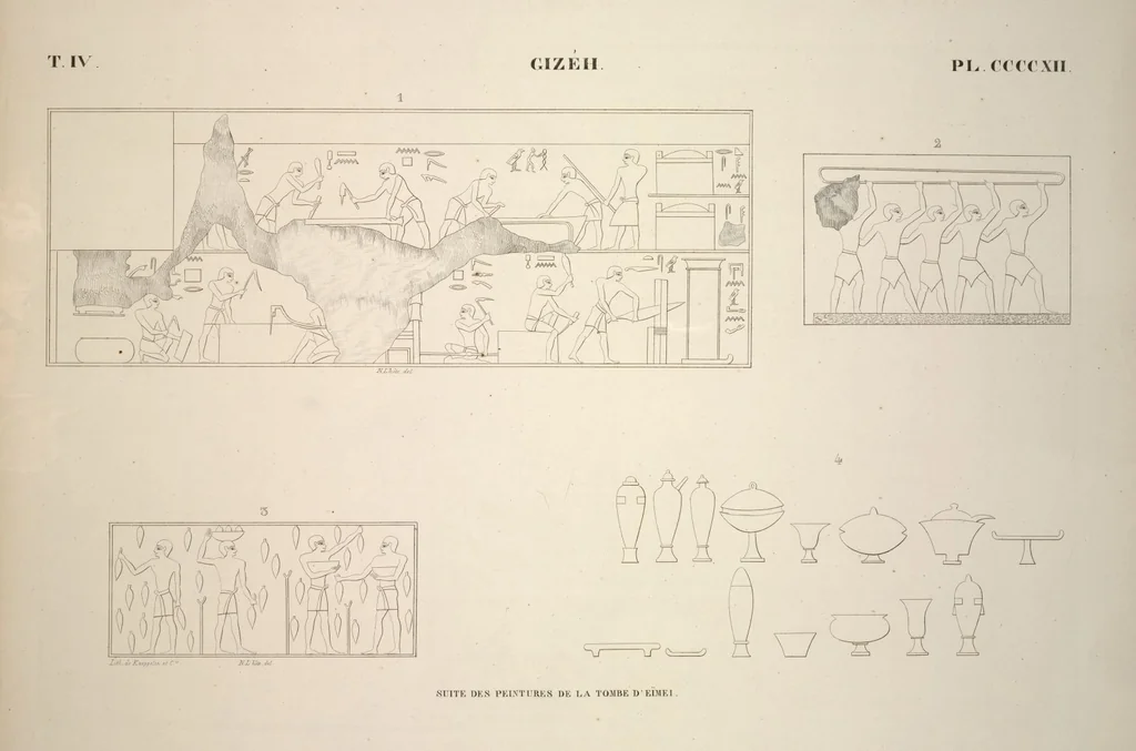 An illustration from Monuments de l'Égypte et de la Nubie, d'après les dessins exécutés sur les lieux sous la direction de Champollion-le-jeune, et les descriptions autographes qu'il en a rédigées; pub. sous les auspices de M. Guizot et de M. Thiers ... par une commission spéciale. Planches, 1835, leaf 472