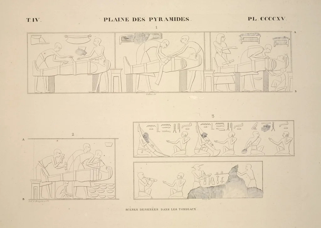 An illustration from Monuments de l'Égypte et de la Nubie, d'après les dessins exécutés sur les lieux sous la direction de Champollion-le-jeune, et les descriptions autographes qu'il en a rédigées; pub. sous les auspices de M. Guizot et de M. Thiers ... par une commission spéciale. Planches, 1835, leaf 475