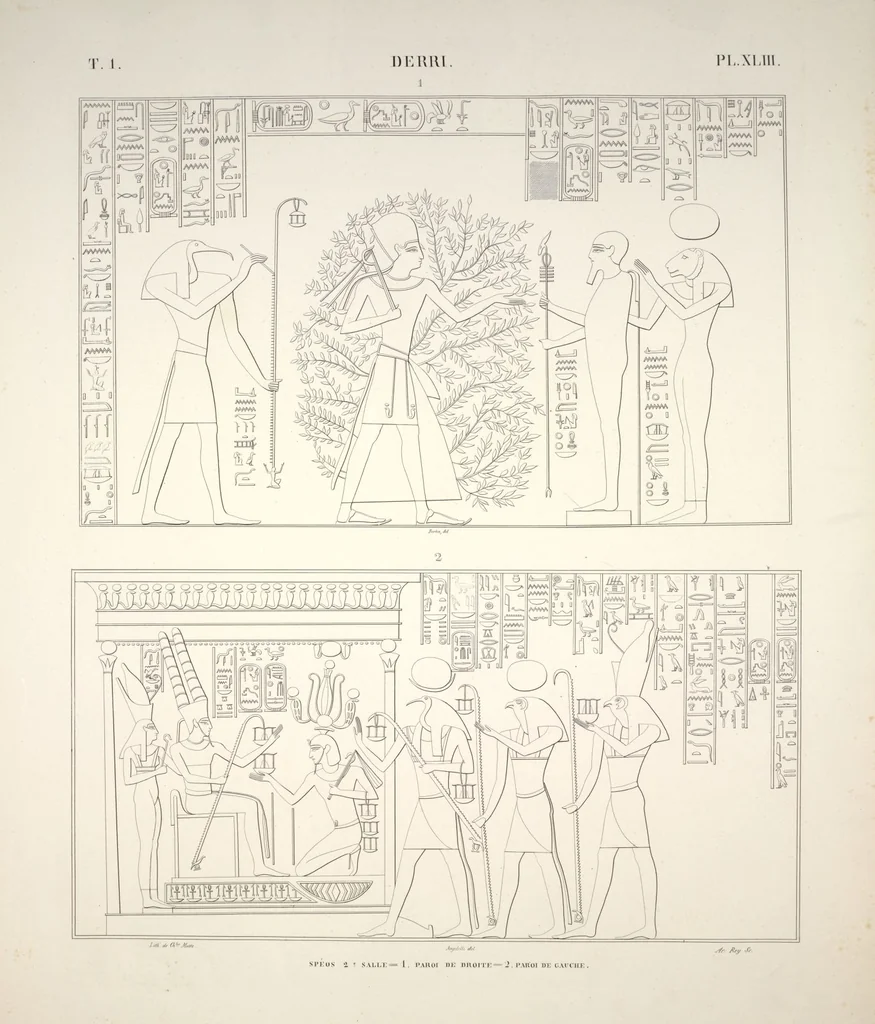 An illustration from Monuments de l'Égypte et de la Nubie, d'après les dessins exécutés sur les lieux sous la direction de Champollion-le-jeune, et les descriptions autographes qu'il en a rédigées; pub. sous les auspices de M. Guizot et de M. Thiers ... par une commission spéciale. Planches, 1835, leaf 48