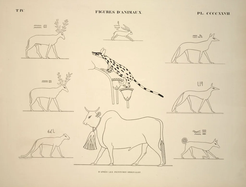 An illustration from Monuments de l'Égypte et de la Nubie, d'après les dessins exécutés sur les lieux sous la direction de Champollion-le-jeune, et les descriptions autographes qu'il en a rédigées; pub. sous les auspices de M. Guizot et de M. Thiers ... par une commission spéciale. Planches, 1835, leaf 487