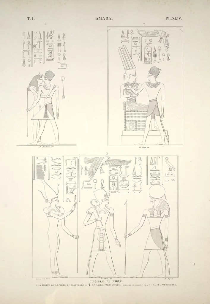 An illustration from Monuments de l'Égypte et de la Nubie, d'après les dessins exécutés sur les lieux sous la direction de Champollion-le-jeune, et les descriptions autographes qu'il en a rédigées; pub. sous les auspices de M. Guizot et de M. Thiers ... par une commission spéciale. Planches, 1835, leaf 49
