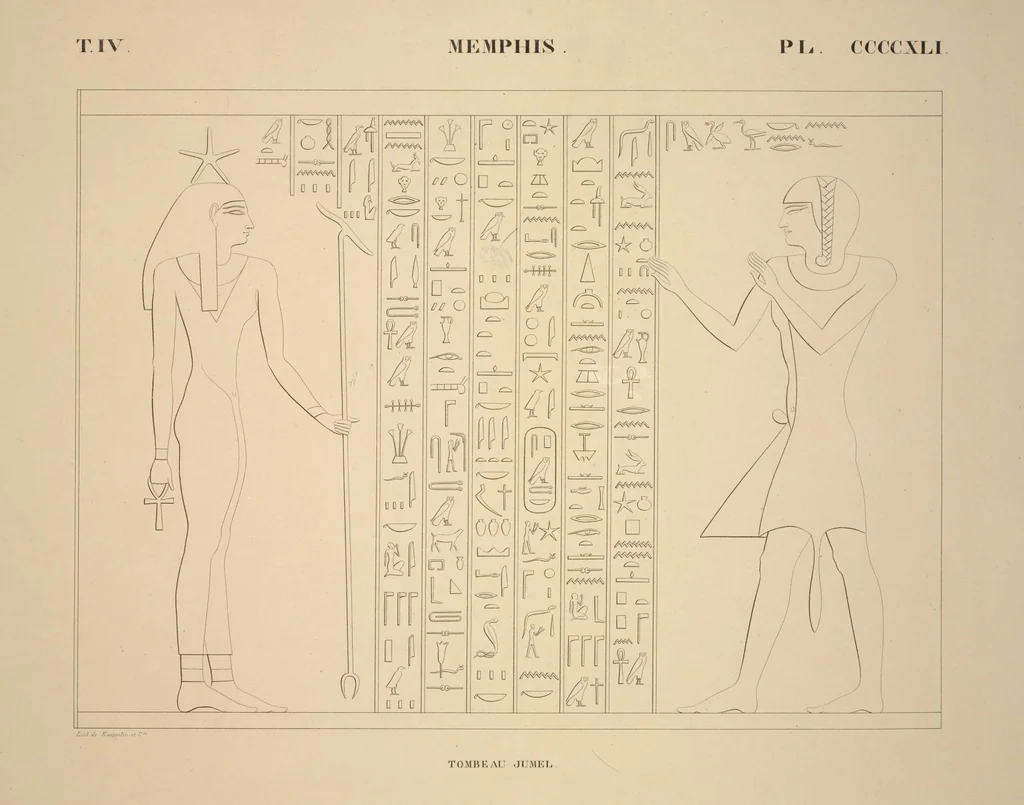An illustration from Monuments de l'Égypte et de la Nubie, d'après les dessins exécutés sur les lieux sous la direction de Champollion-le-jeune, et les descriptions autographes qu'il en a rédigées; pub. sous les auspices de M. Guizot et de M. Thiers ... par une commission spéciale. Planches, 1835, leaf 507