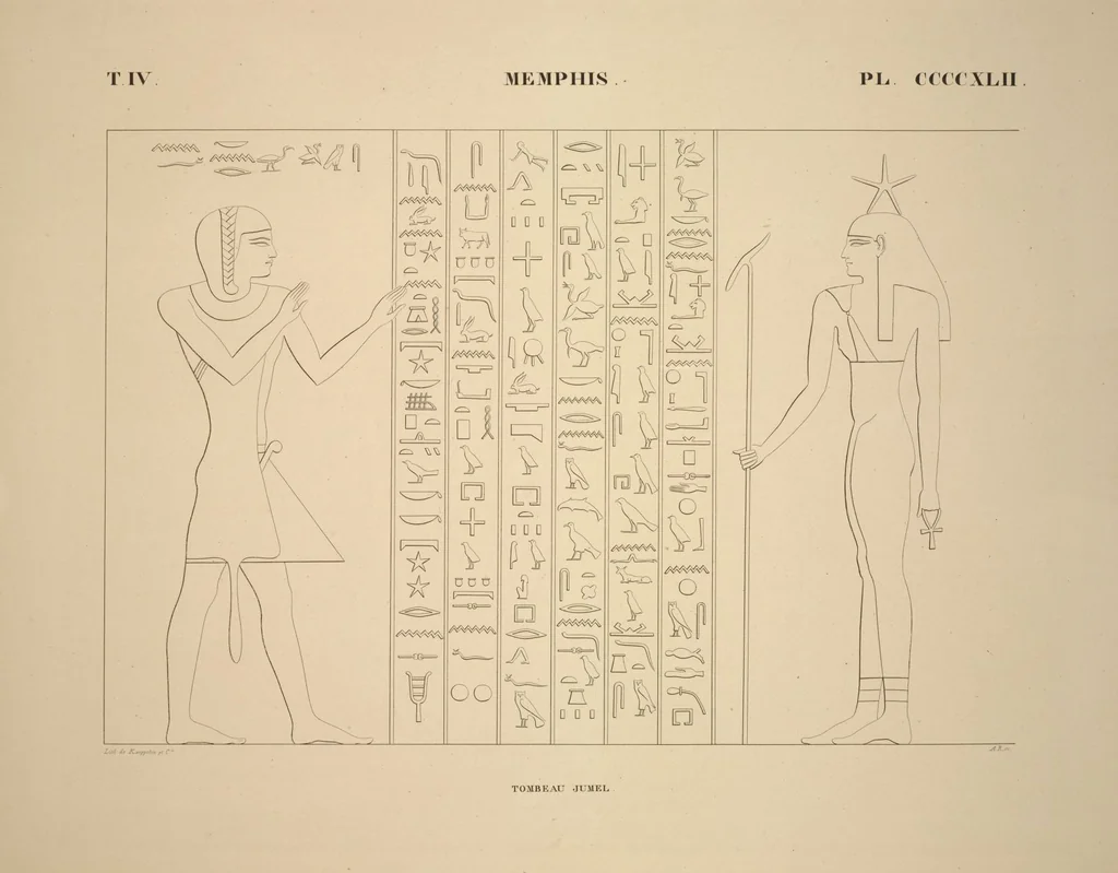 An illustration from Monuments de l'Égypte et de la Nubie, d'après les dessins exécutés sur les lieux sous la direction de Champollion-le-jeune, et les descriptions autographes qu'il en a rédigées; pub. sous les auspices de M. Guizot et de M. Thiers ... par une commission spéciale. Planches, 1835, leaf 508