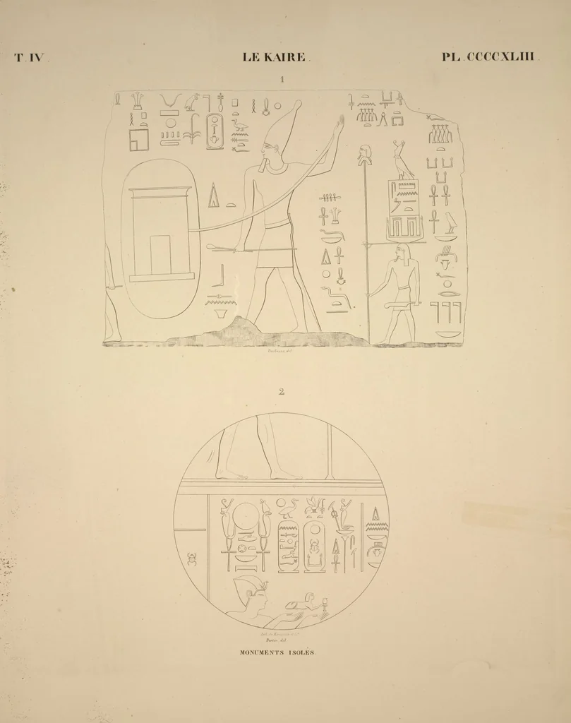 An illustration from Monuments de l'Égypte et de la Nubie, d'après les dessins exécutés sur les lieux sous la direction de Champollion-le-jeune, et les descriptions autographes qu'il en a rédigées; pub. sous les auspices de M. Guizot et de M. Thiers ... par une commission spéciale. Planches, 1835, leaf 509