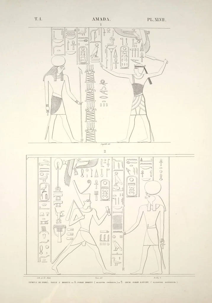 An illustration from Monuments de l'Égypte et de la Nubie, d'après les dessins exécutés sur les lieux sous la direction de Champollion-le-jeune, et les descriptions autographes qu'il en a rédigées; pub. sous les auspices de M. Guizot et de M. Thiers ... par une commission spéciale. Planches, 1835, leaf 52