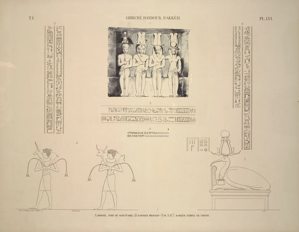 An illustration from Monuments de l'Égypte et de la Nubie, d'après les dessins exécutés sur les lieux sous la direction de Champollion-le-jeune, et les descriptions autographes qu'il en a rédigées; pub. sous les auspices de M. Guizot et de M. Thiers ... par une commission spéciale. Planches, 1835, leaf 64