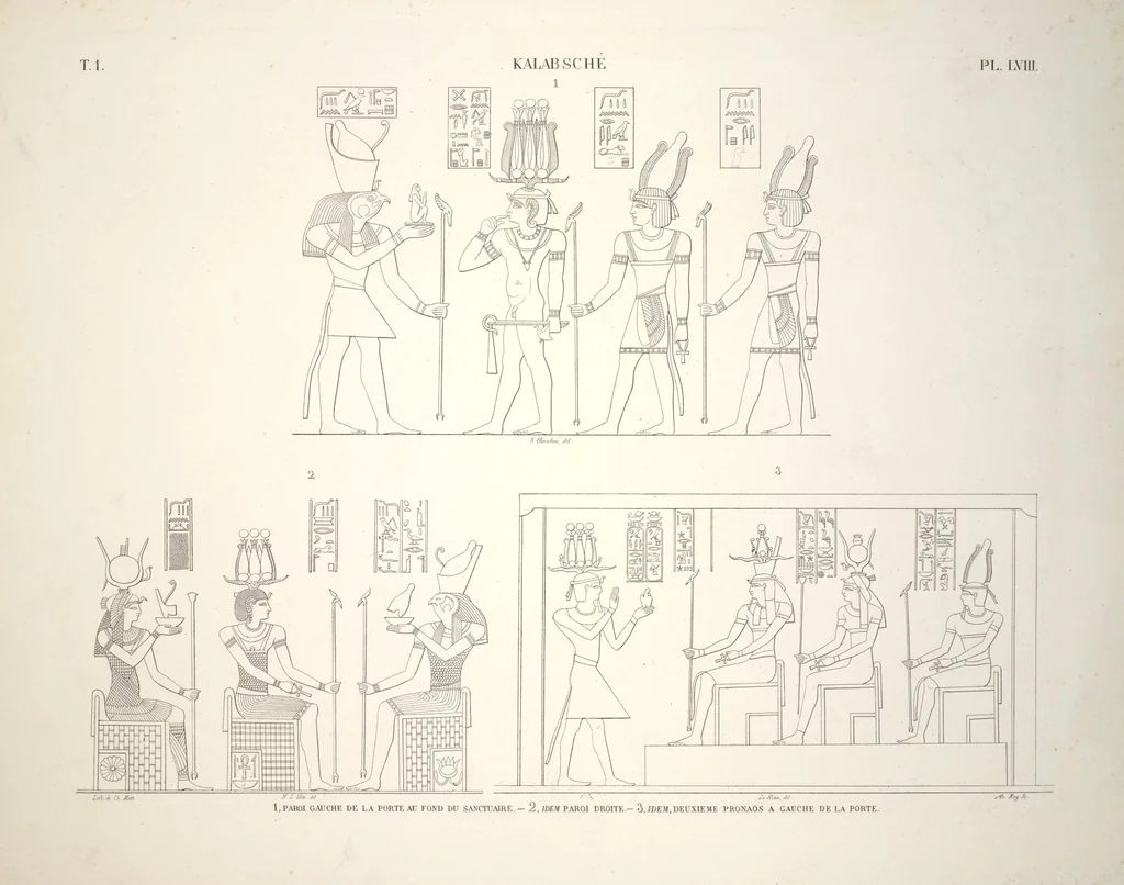 An illustration from Monuments de l'Égypte et de la Nubie, d'après les dessins exécutés sur les lieux sous la direction de Champollion-le-jeune, et les descriptions autographes qu'il en a rédigées; pub. sous les auspices de M. Guizot et de M. Thiers ... par une commission spéciale. Planches, 1835, leaf 68