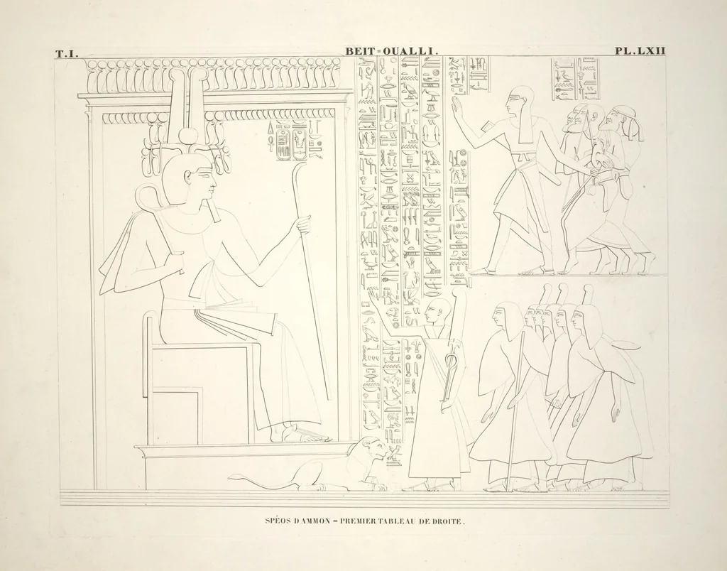 An illustration from Monuments de l'Égypte et de la Nubie, d'après les dessins exécutés sur les lieux sous la direction de Champollion-le-jeune, et les descriptions autographes qu'il en a rédigées; pub. sous les auspices de M. Guizot et de M. Thiers ... par une commission spéciale. Planches, 1835, leaf 73