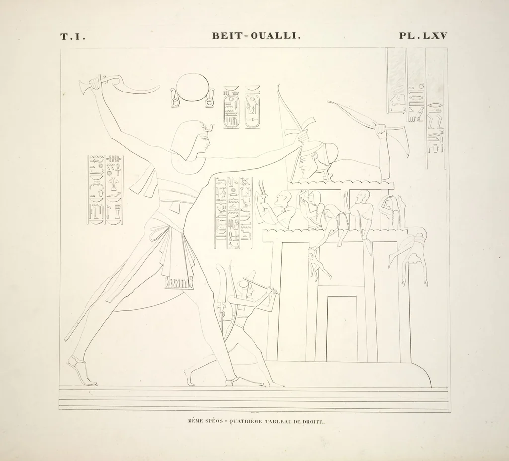 An illustration from Monuments de l'Égypte et de la Nubie, d'après les dessins exécutés sur les lieux sous la direction de Champollion-le-jeune, et les descriptions autographes qu'il en a rédigées; pub. sous les auspices de M. Guizot et de M. Thiers ... par une commission spéciale. Planches, 1835, leaf 76