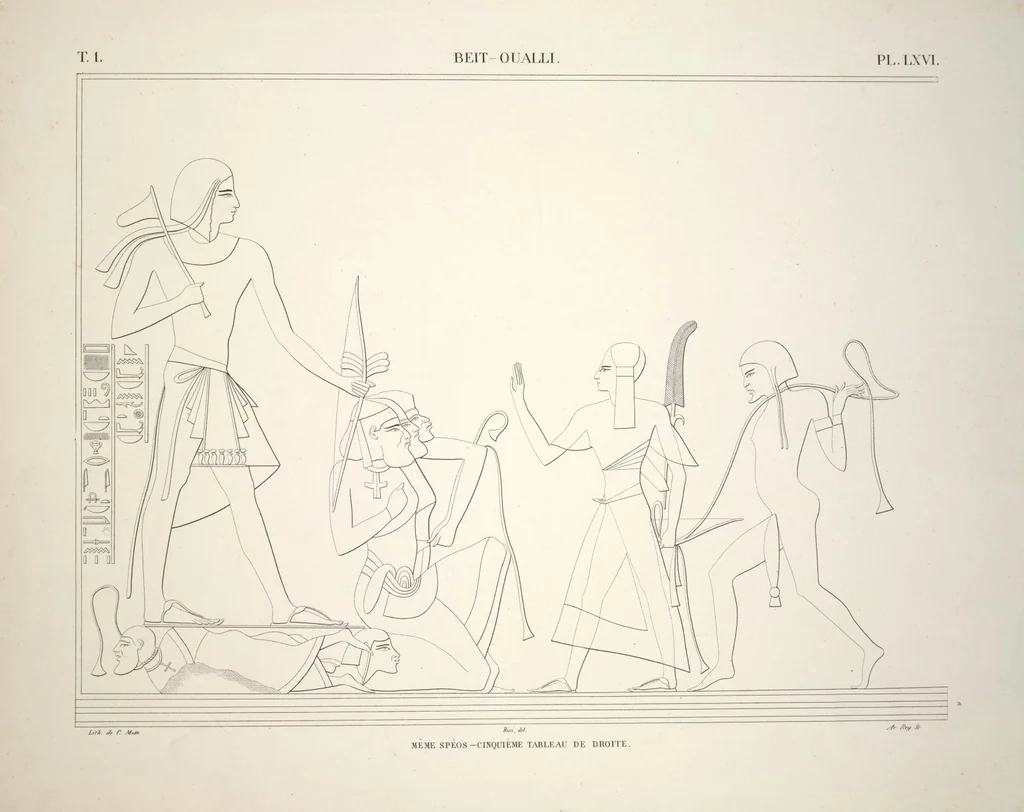 An illustration from Monuments de l'Égypte et de la Nubie, d'après les dessins exécutés sur les lieux sous la direction de Champollion-le-jeune, et les descriptions autographes qu'il en a rédigées; pub. sous les auspices de M. Guizot et de M. Thiers ... par une commission spéciale. Planches, 1835, leaf 77