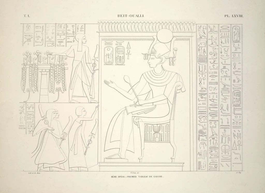 An illustration from Monuments de l'Égypte et de la Nubie, d'après les dessins exécutés sur les lieux sous la direction de Champollion-le-jeune, et les descriptions autographes qu'il en a rédigées; pub. sous les auspices de M. Guizot et de M. Thiers ... par une commission spéciale. Planches, 1835, leaf 79