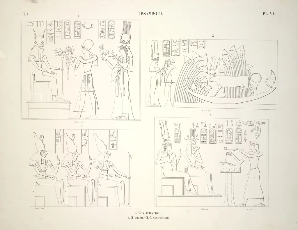 An illustration from Monuments de l'Égypte et de la Nubie, d'après les dessins exécutés sur les lieux sous la direction de Champollion-le-jeune, et les descriptions autographes qu'il en a rédigées; pub. sous les auspices de M. Guizot et de M. Thiers ... par une commission spéciale. Planches, 1835, leaf 8