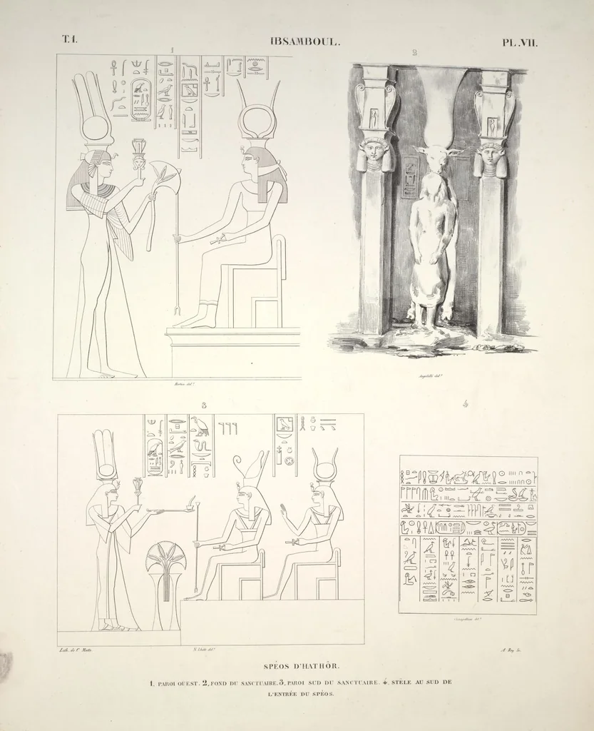 An illustration from Monuments de l'Égypte et de la Nubie, d'après les dessins exécutés sur les lieux sous la direction de Champollion-le-jeune, et les descriptions autographes qu'il en a rédigées; pub. sous les auspices de M. Guizot et de M. Thiers ... par une commission spéciale. Planches, 1835, leaf 9