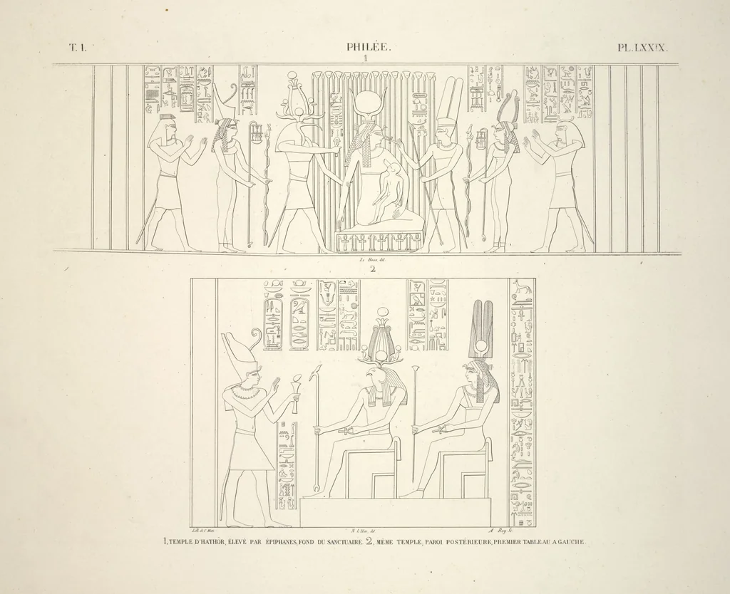 An illustration from Monuments de l'Égypte et de la Nubie, d'après les dessins exécutés sur les lieux sous la direction de Champollion-le-jeune, et les descriptions autographes qu'il en a rédigées; pub. sous les auspices de M. Guizot et de M. Thiers ... par une commission spéciale. Planches, 1835, leaf 90