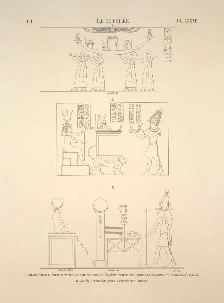An illustration from Monuments de l'Égypte et de la Nubie, d'après les dessins exécutés sur les lieux sous la direction de Champollion-le-jeune, et les descriptions autographes qu'il en a rédigées; pub. sous les auspices de M. Guizot et de M. Thiers ... par une commission spéciale. Planches, 1835, leaf 93