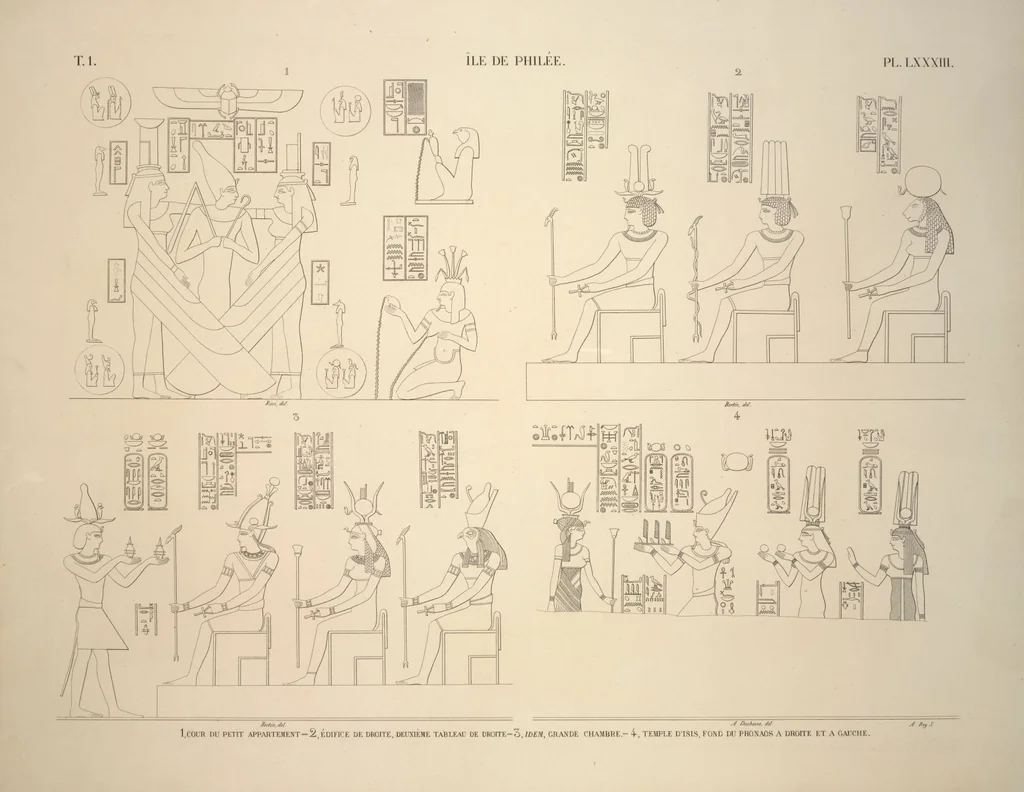 An illustration from Monuments de l'Égypte et de la Nubie, d'après les dessins exécutés sur les lieux sous la direction de Champollion-le-jeune, et les descriptions autographes qu'il en a rédigées; pub. sous les auspices de M. Guizot et de M. Thiers ... par une commission spéciale. Planches, 1835, leaf 94