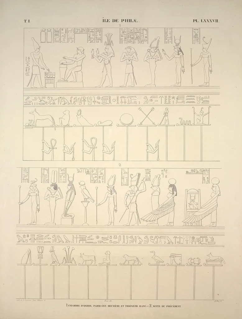 An illustration from Monuments de l'Égypte et de la Nubie, d'après les dessins exécutés sur les lieux sous la direction de Champollion-le-jeune, et les descriptions autographes qu'il en a rédigées; pub. sous les auspices de M. Guizot et de M. Thiers ... par une commission spéciale. Planches, 1835, leaf 98