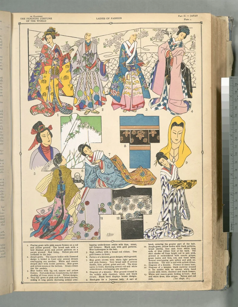 An illustration from The history of the feminine costume of the world, from the year 5318 B.C. to our century, 1926, leaf 14