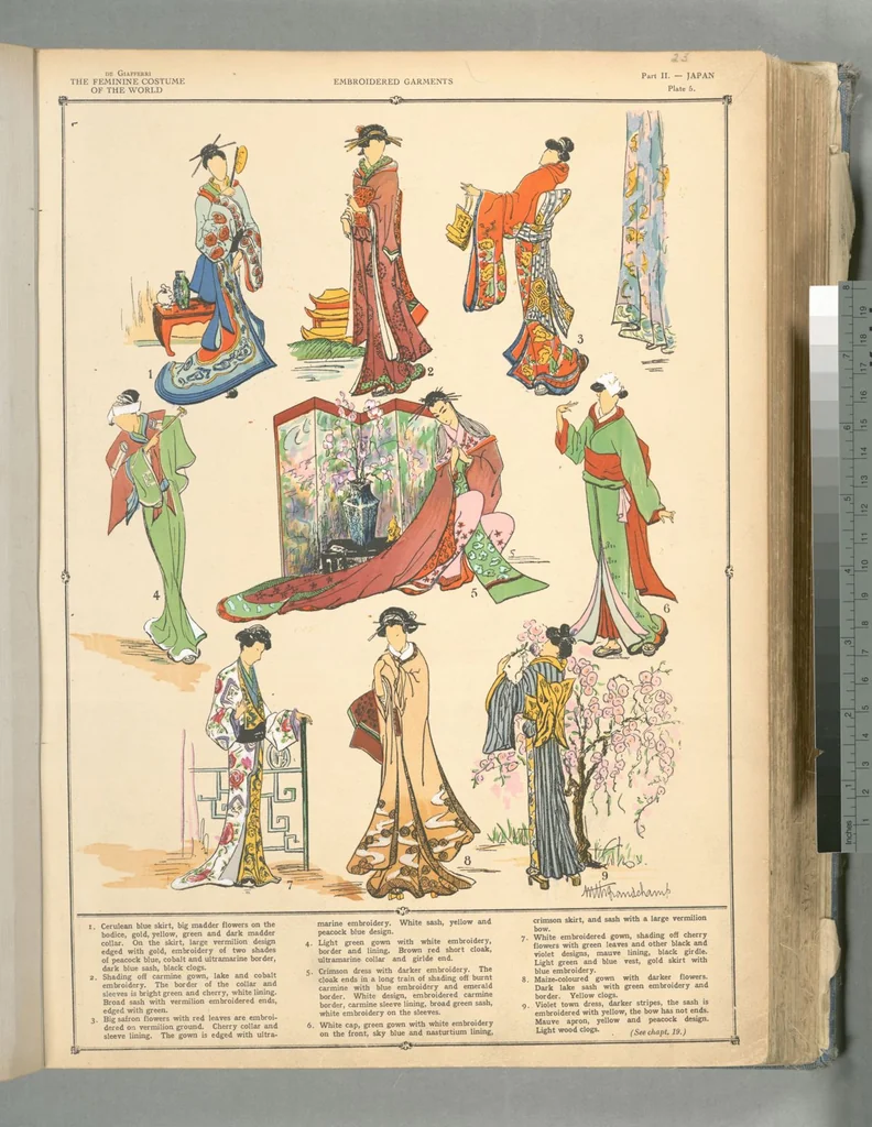 An illustration from The history of the feminine costume of the world, from the year 5318 B.C. to our century, 1926, leaf 18
