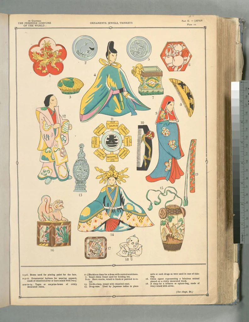 An illustration from The history of the feminine costume of the world, from the year 5318 B.C. to our century, 1926, leaf 23