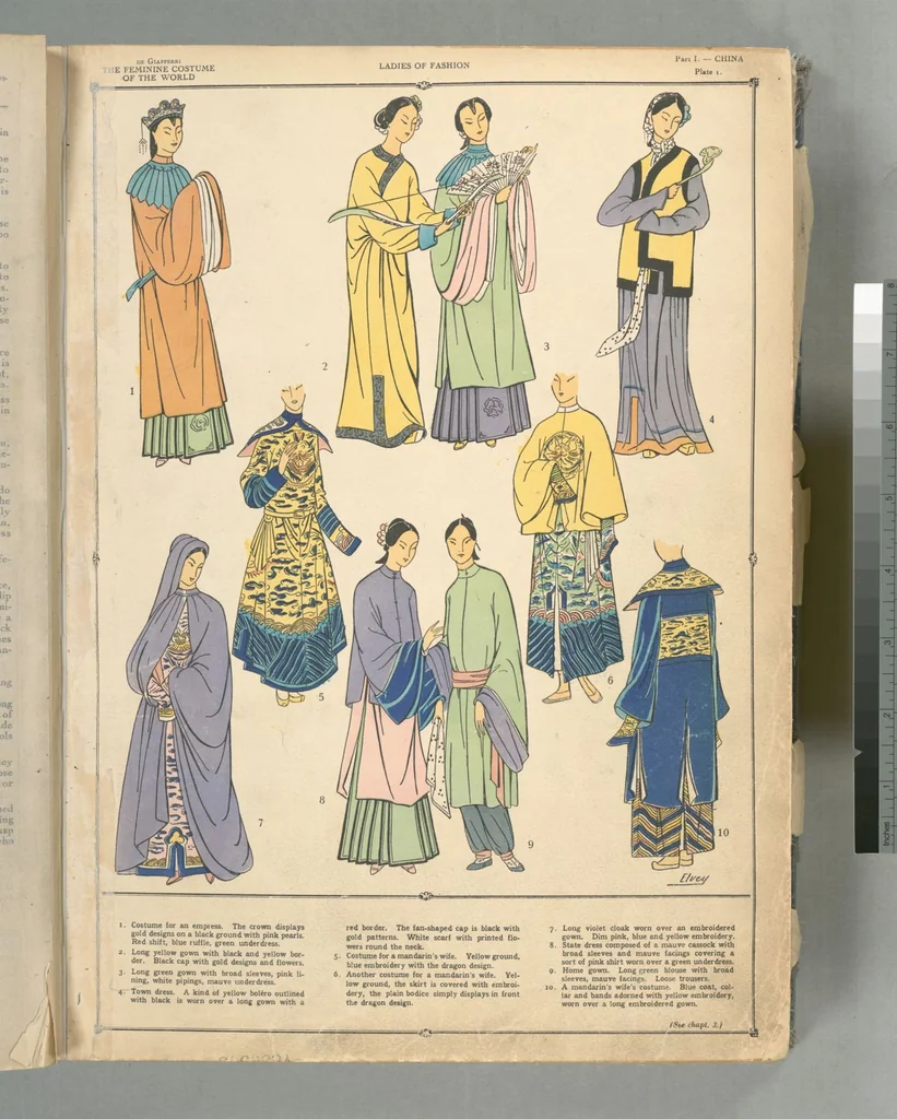 An illustration from The history of the feminine costume of the world, from the year 5318 B.C. to our century, 1926, leaf 3