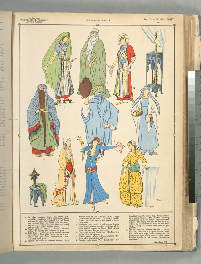An illustration from The history of the feminine costume of the world, from the year 5318 B.C. to our century, 1926, leaf 36